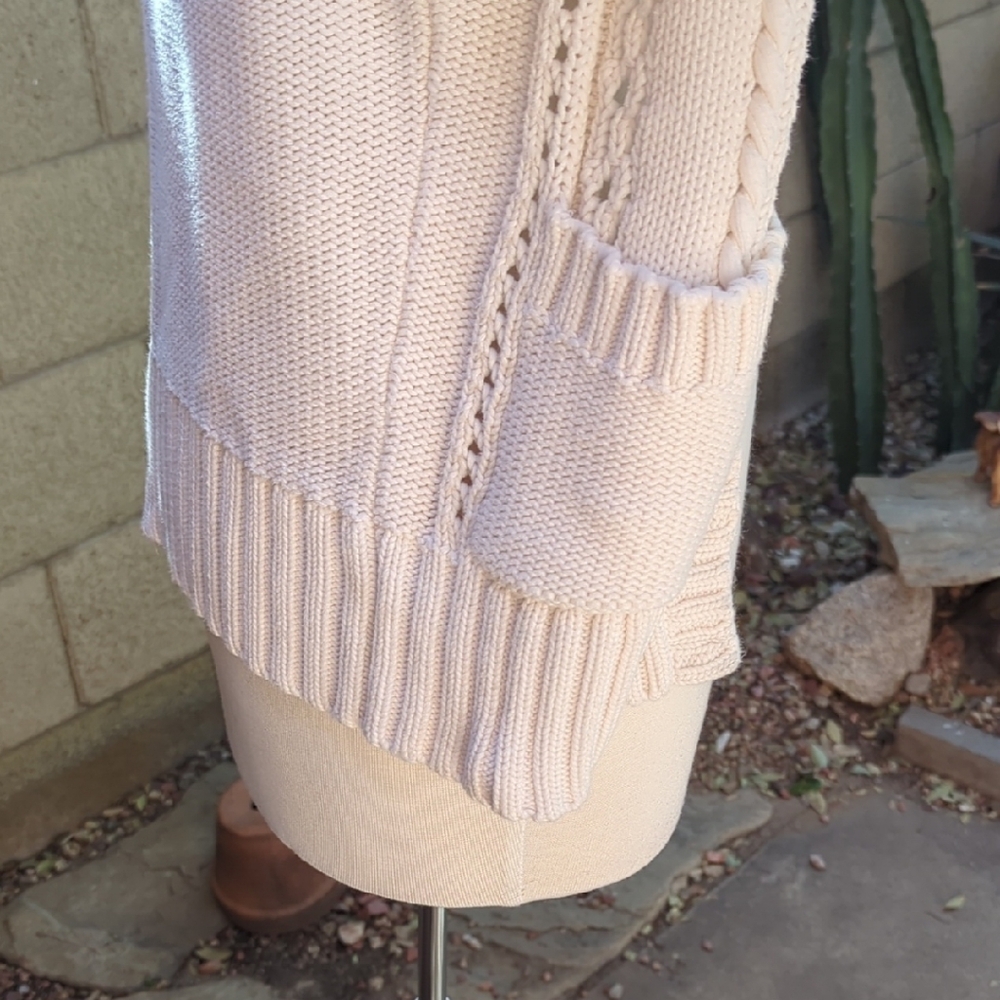 Guess Cream Open-Front Knit Cardigan with Pockets - Picture 6 of 8